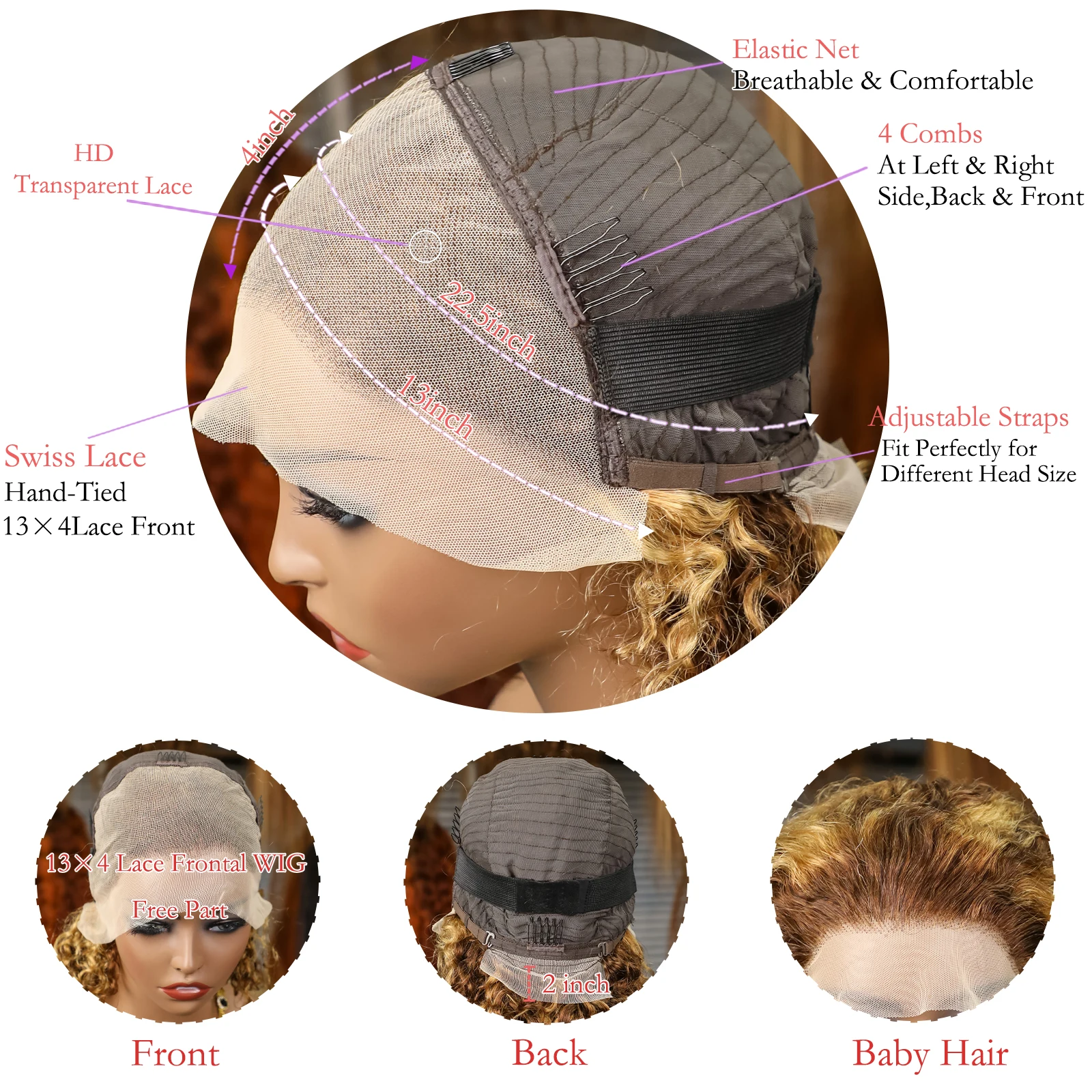 4/27 تسليط الضوء على شعر مستعار قصير بوب موجة المياه 13x4 الدانتيل الباروكات الأمامية البرازيلي عميق مجعد الباروكات أومبير شقراء اللون HD الدانتيل شعر مستعار أمامي