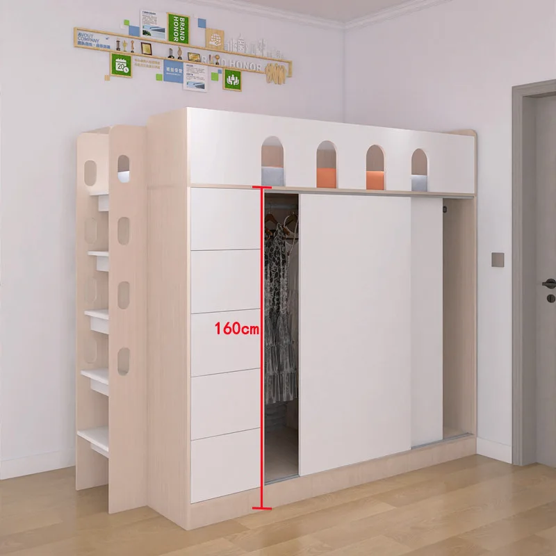 

Wardrobe bed integrated children medium and high storage bed under the cabinet cloakroom combination Hong Kong small