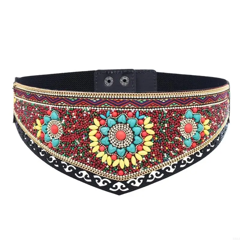 831A Handwoven Bead Belt Bohemian Women's Waist Accessory With Adjustable Tie Beach Vacation Essential