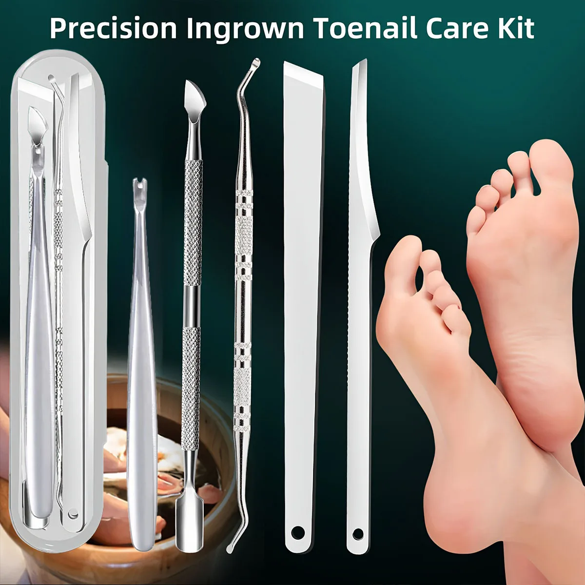 5pcs Stainless Steel Pedicure Tools Set with Foot File, Rasp, Exfoliator for Smooth Skin,Portable Travel Case Included