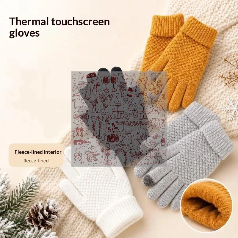 Women Men Warm Winter Touch Screen Gloves Stretch Classical Knit Mittens Wool Full Finger Outdoor Cycling Driving Glove