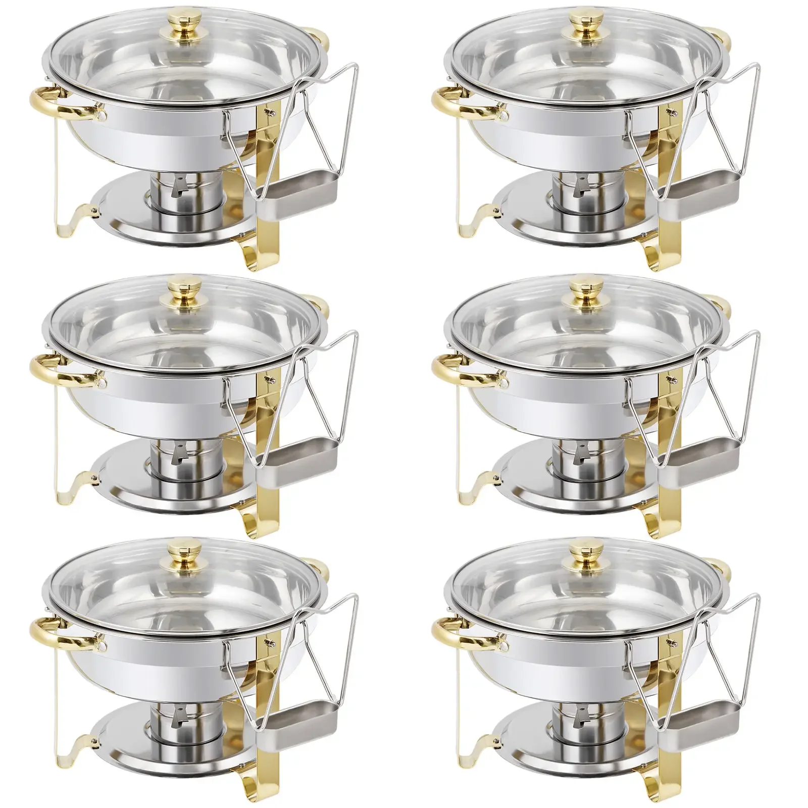 

Набор из 6 шт., 5QT, жаровня из нержавеющей стали, круглый буфет со стеклянной крышкой, золото