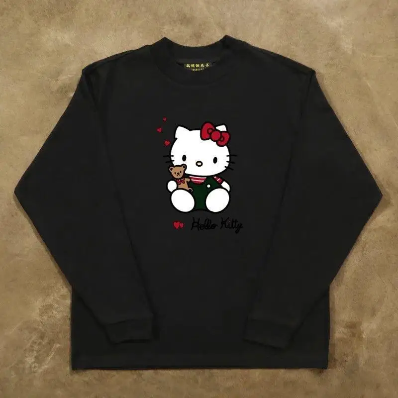 

Sanrio Hello Kitty Long Sleeve T Shirt Cartoon Women Couples Counter Withdrawal Export Surplus Label Cut American Style Tops