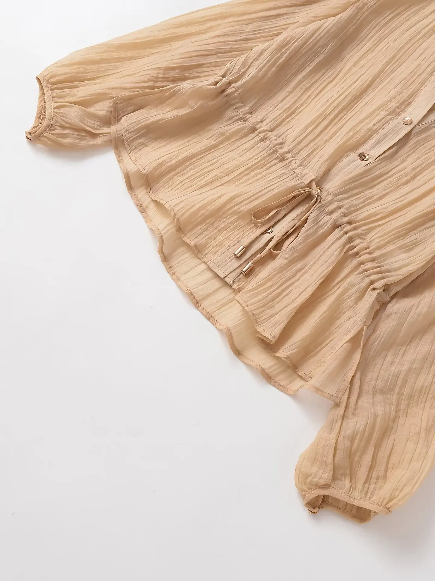 Translúcido moda feminina 2 peças define plissado sheer camisa casual e cintura elástica perna larga calças retas chiques ternos