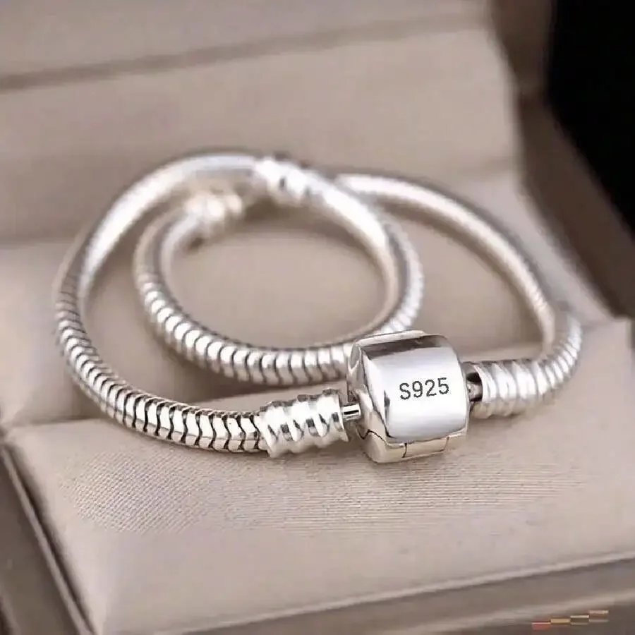 

1 Pack Vintage Plated Snake Chain Charm Bracelet For Women - Adjustable Barrel Snap Clasp, Fits European Style Beads