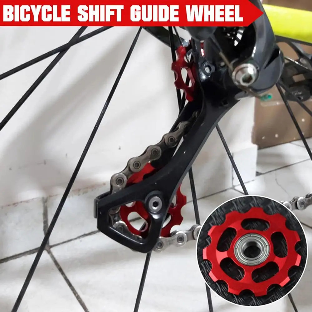 11T Gear MTB Bicycle Rear Derailleur Jockey Wheel Aluminum Sealed Bearing Pulley Highway mountain Bike Shift Guide Wheel Red