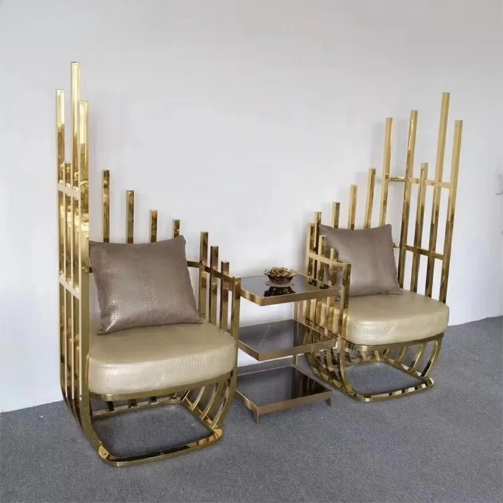 

Wedding Chair Gold Stainless Steel Frame Beauty Salon Reception Chair Hotel Lobby Modern Luxury Lounge