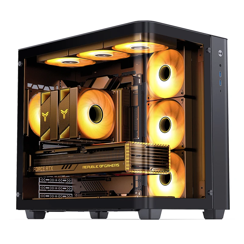 Imagem -04 - Jonsbo Curvo Vista Mar Quarto Chassis Atx Chassis Dual 360 Radiators Atx Fonte de Alimentação 10 Fãs Tipo-c Gen2 10gbps Mais Tk3 270 °