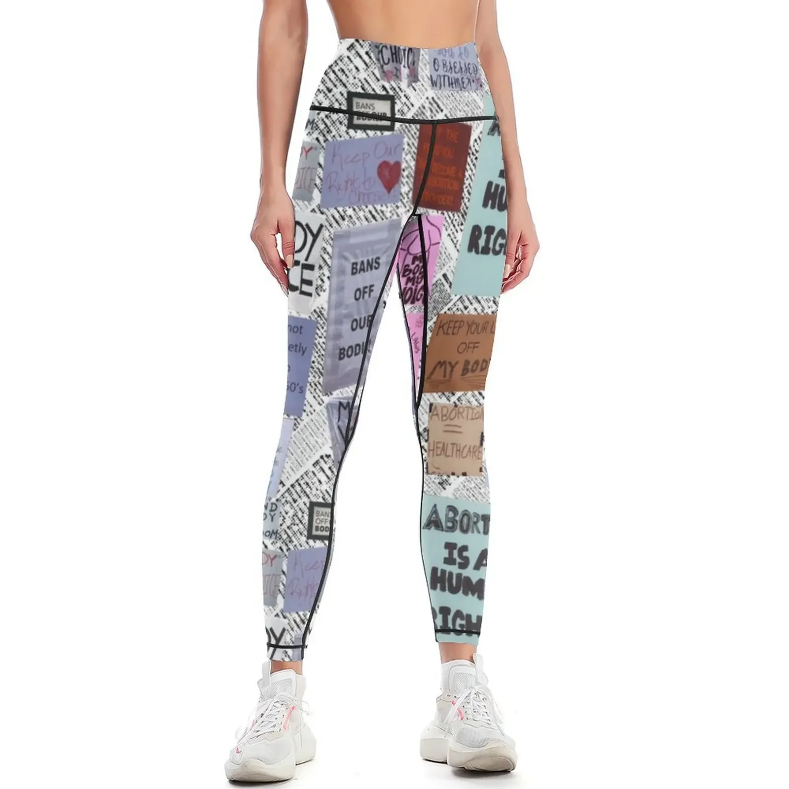 

Pro choice newspaper clipping pattern Leggings active wear sport pants Women's tights sports shirts gym Womens Leggings