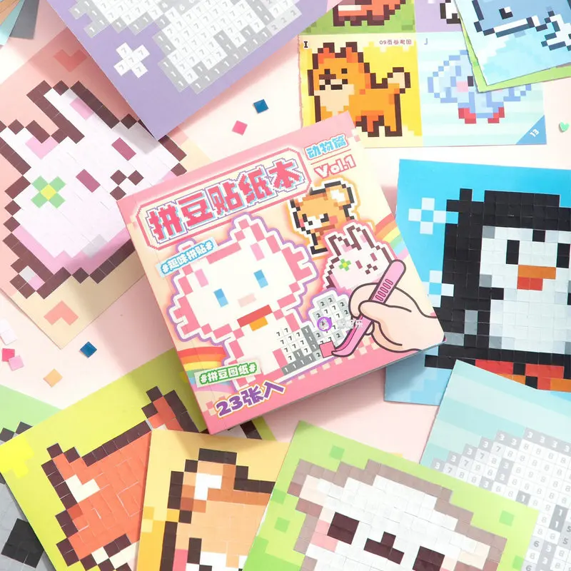 Children's Cute Pixel-style Bean Paste Creative Handmade Texture Stickers Happy Elementary School Kindergarten Puzzle DIY Toys