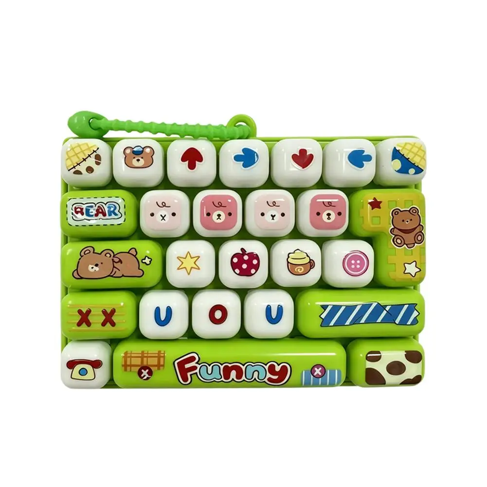 26 Keys Mini Keyboard Fidget Toy Simulation Typing Push Button Sensory Toy with Top Hanging Loop Cartoon Animal Printed Desk Toy