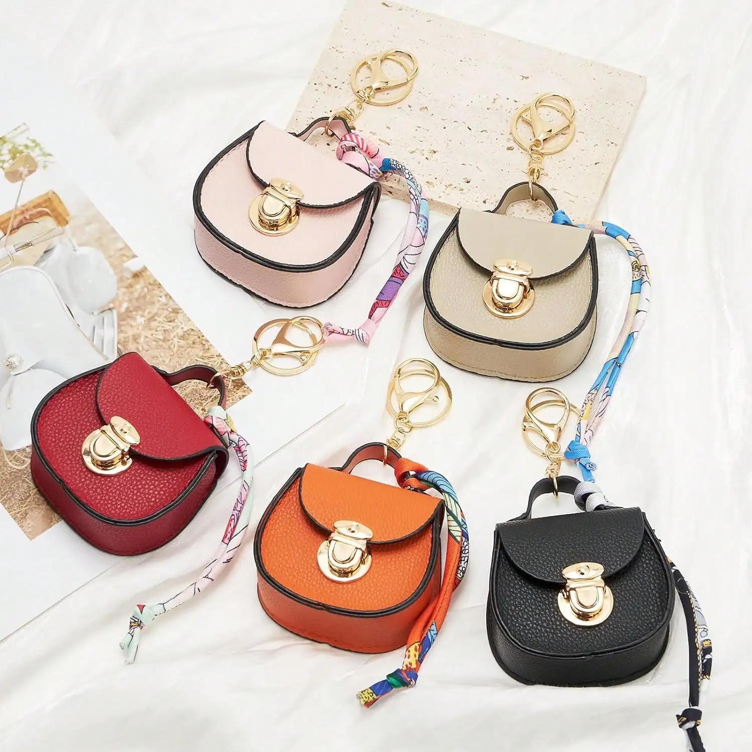 Mini PU Leather Saddle Bag Charm Bag Pendant Luxury Cute Coin Purse Pendant Fashion Decor Creative Keychain Gift Lipstick Bag