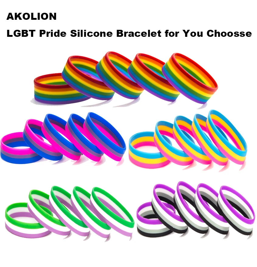 

LGBT Pride Rainbow Pansexual Asexual Genderqueer Bisexual Wristband Jewelry Silicone Bracelet 10PCS SLP-0001