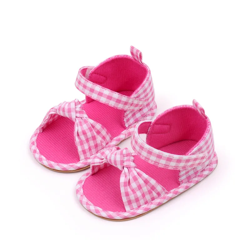 Little Girl Summer Cotton Cloth Sandals Anti-slip Soft Sole Twist Plaid Shoes for Outdoor, School, Party