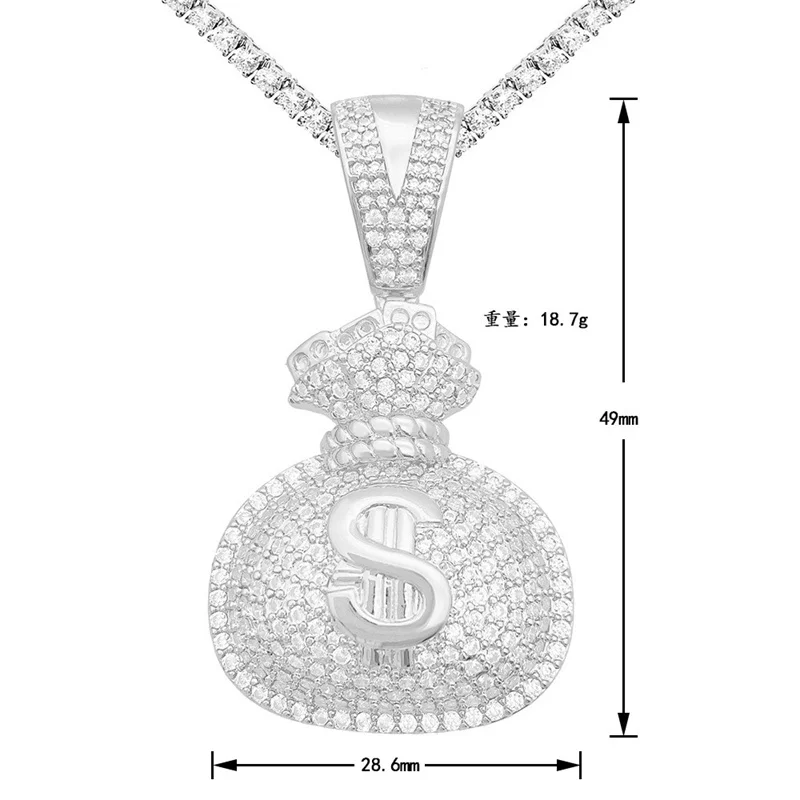 

FP2195 Lefei Exquisite Luxury Trendy Classic Moissanite Design Hiphop Money Bag Pendant Necklace Unisex s925 Silver Jewelry Gift