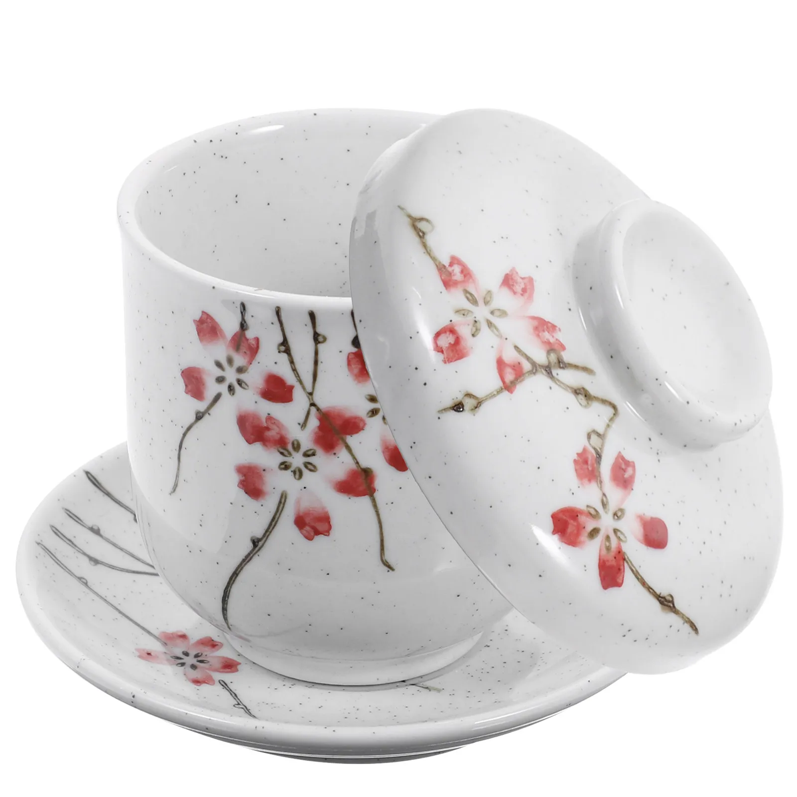 Juego de 1 taza de cerámica estilo japonés para guisos, tazón pequeño para sopa con tapa para cocinar al vapor, huevos, nido de pájaro, postres, helados y almacenamiento de frutas