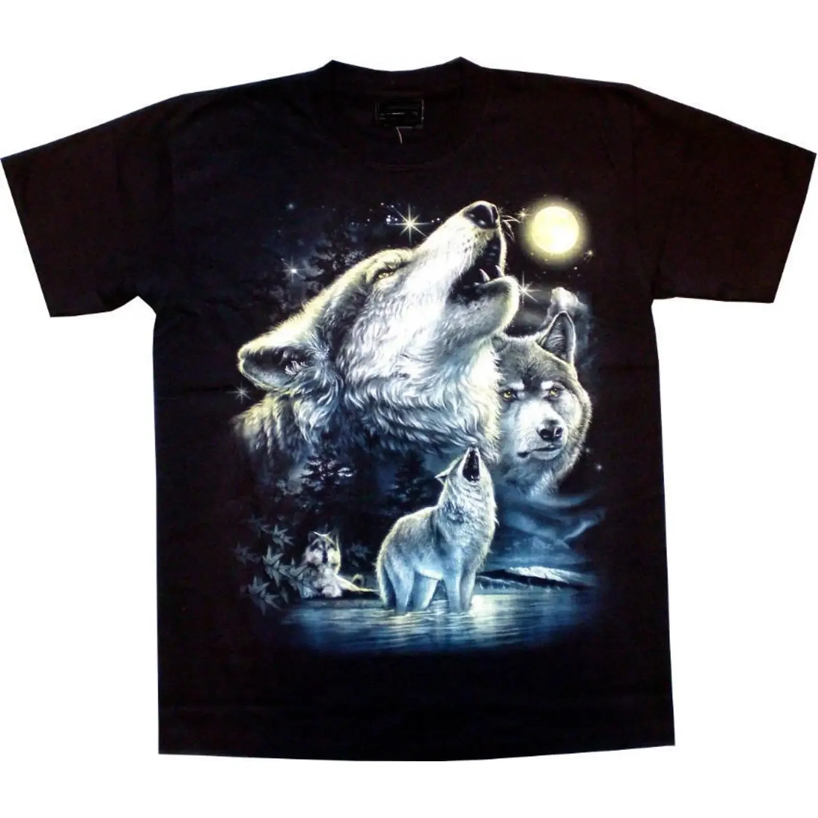 T shirt double sided print Glow in the dark Wolf pack S 2XL vintage Washed Breathable streetwear Unisex Soft Versatile