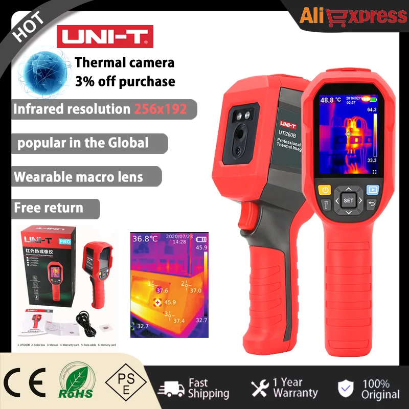 UNI-T UTi260B Thermal Imager Resolution 256 x192 (Including Battery) 25Hz For Leakage inspection and maintenance Infrared Camera