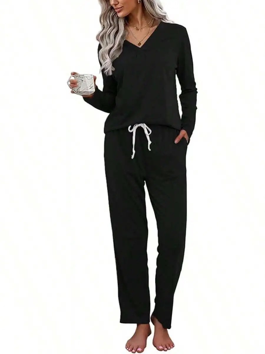 

Womens Long Sleeve Pajama Set Lounge Sleepwear With Pockets