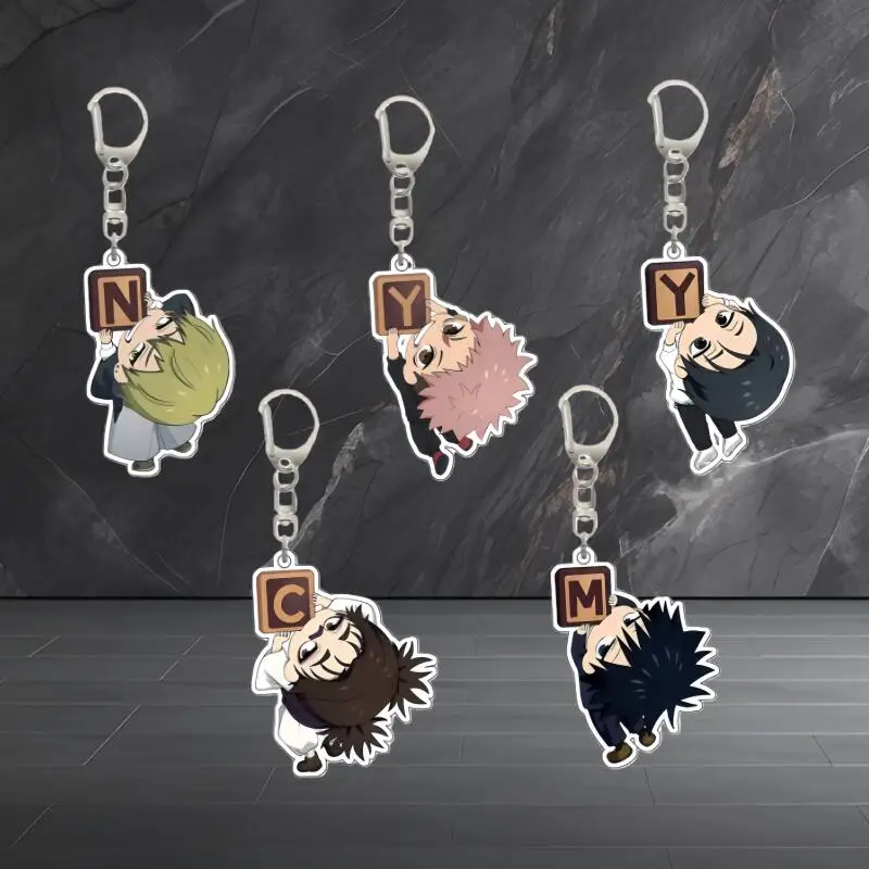 Llavero de acrílico de 6 cm con nombre inicial estilo Q, diseño de anime lindo, para Jjk Yuji Megumi Gojo Choso Naoya, colgante para bolso, regalo para fans