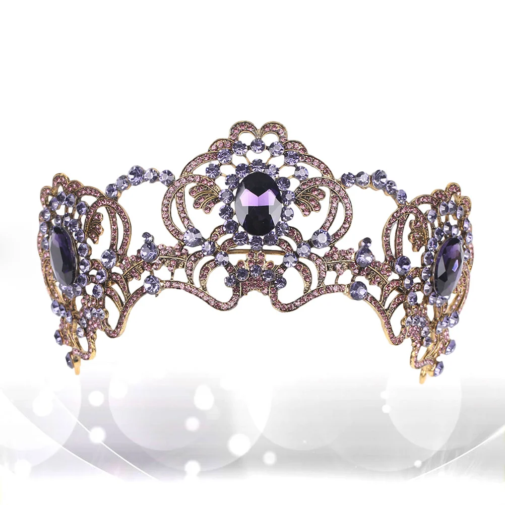 

1Pcs Crystal Crown Purple Alloy Vintage Bridal Wedding Party Women Crown Elegant Chic Tiara for Engagement Pageant Photo Prop