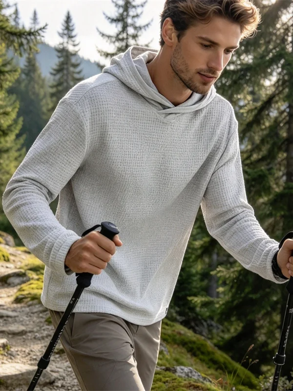 Men's Fitness Training Hoodie Long Sleeve Breathable Autumnal Waffle Patterned Sportswear Casual Comfortable Running Clothes