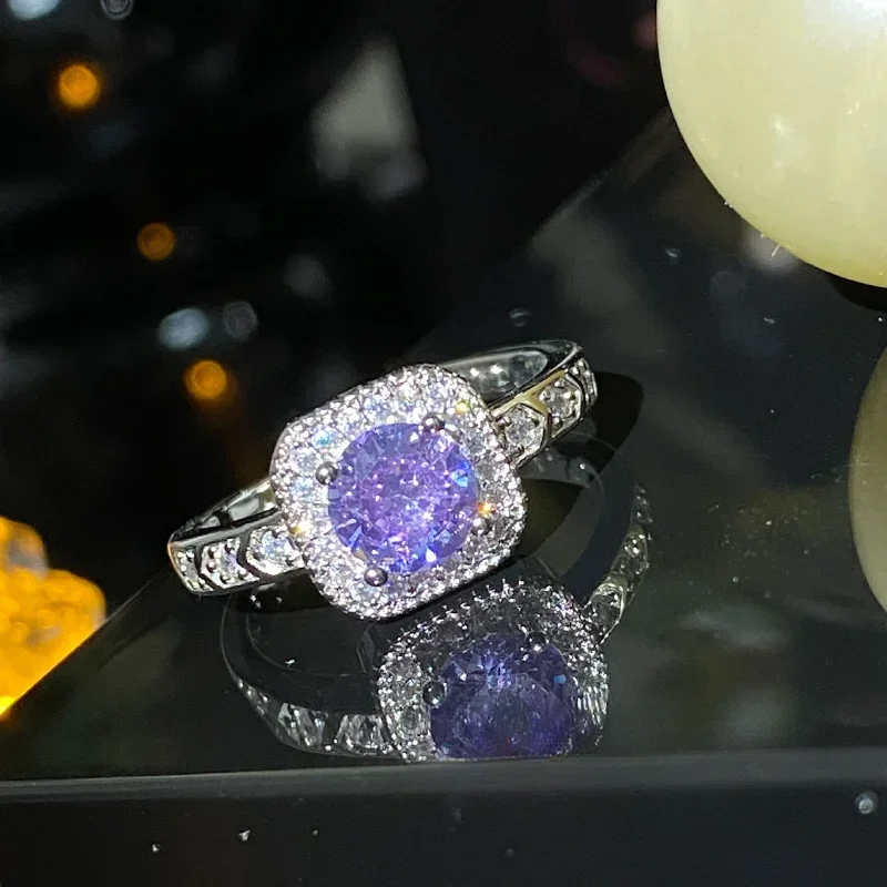

MDLFES Moissan Diamonds Style New fashion temperament light purple tourmaline colorful zirconia ring
