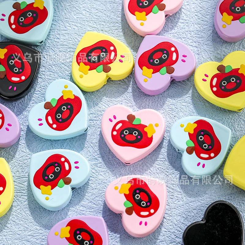 

5 шт., краска из цинкового сплава в форме сердца, персиковое сердце, яблоко, пингвин, перфорированный браслет-цепочка для мобильного телефона «сделай сам», аксессуары из бисера