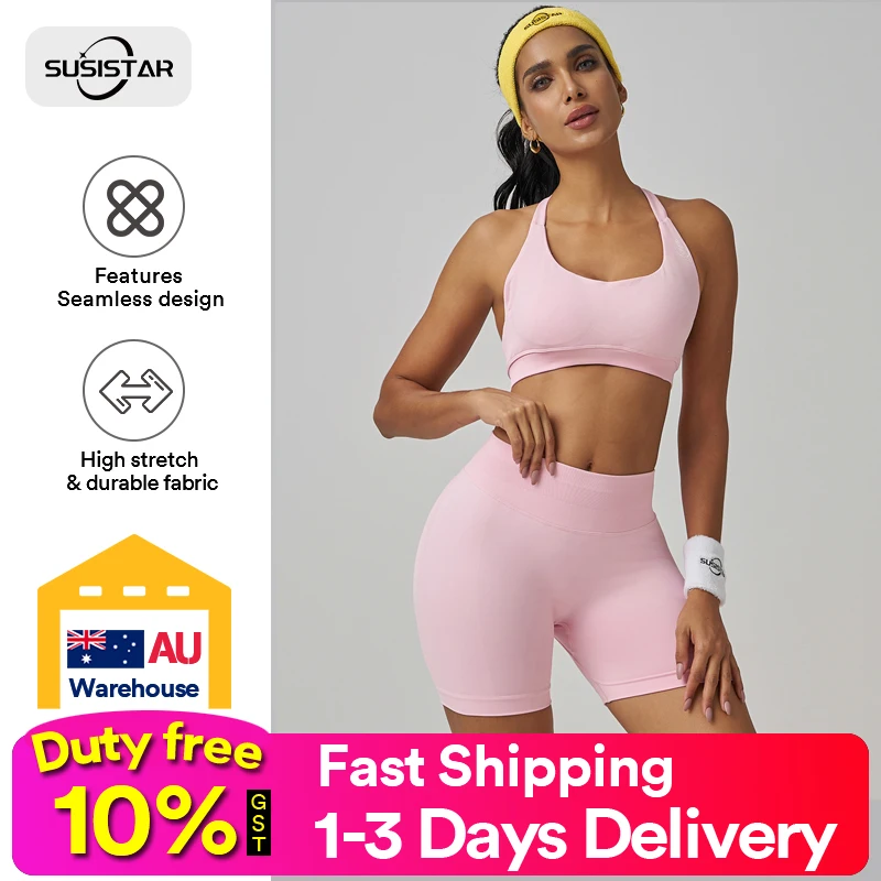 SUSISTAR Casual Workout Sets Two Piece Outfits for Women Ribbed Crop Tank Top High Waist Leggings Active Wear