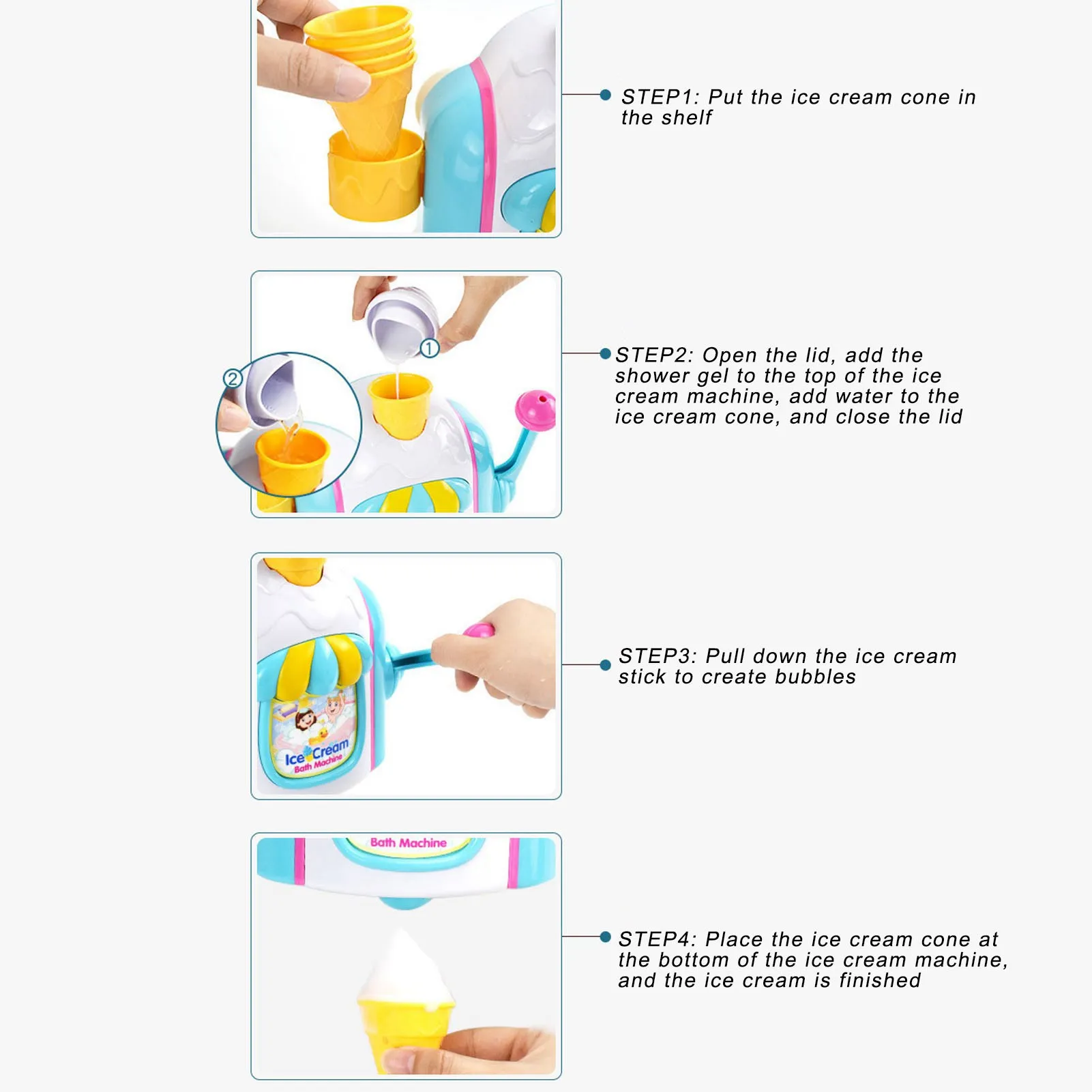لعبة آيس كريم الحمام، صانع آيس كريم فقاعي مثير للاهتمام، أكواب شفط متطابقة للأطفال الصغار، تركيب آمن للأولاد والبنات، لعبة حمام #5