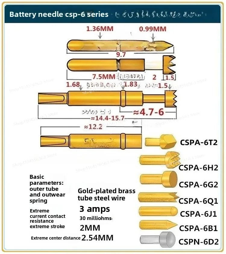 100 個 CSP-6J プローブ超短テスト針 9.7 ミリメートルスプリングプローブバッテリーピン CSP-6J ミニ超短プローブ