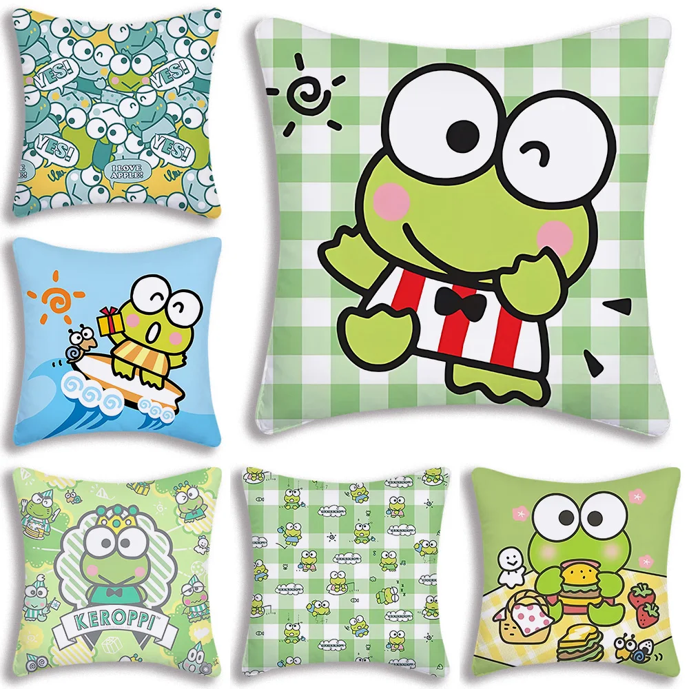 Cute Cartoon Kero Kero Keroppi Pillow Covers Cartoon Sofa Decorative Home Double-sided Printing Short Plush Cute Cushion Cover