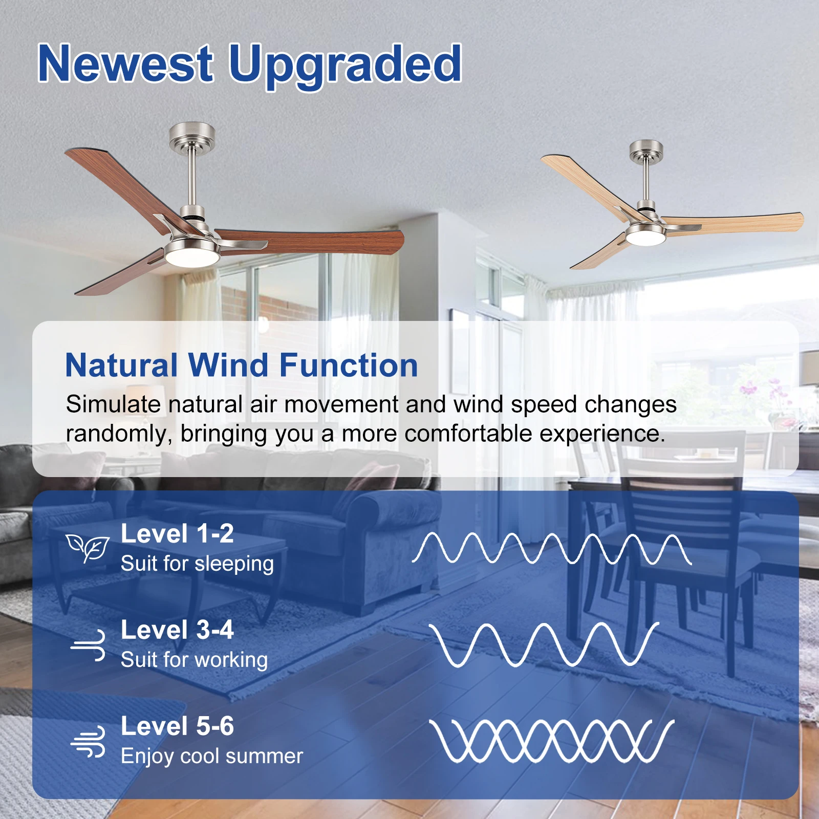 52" Nickel Finish Ceiling Fan With 3 Reversible Blades And Adjustable LED Light - Sleek, Efficient, And Affordable