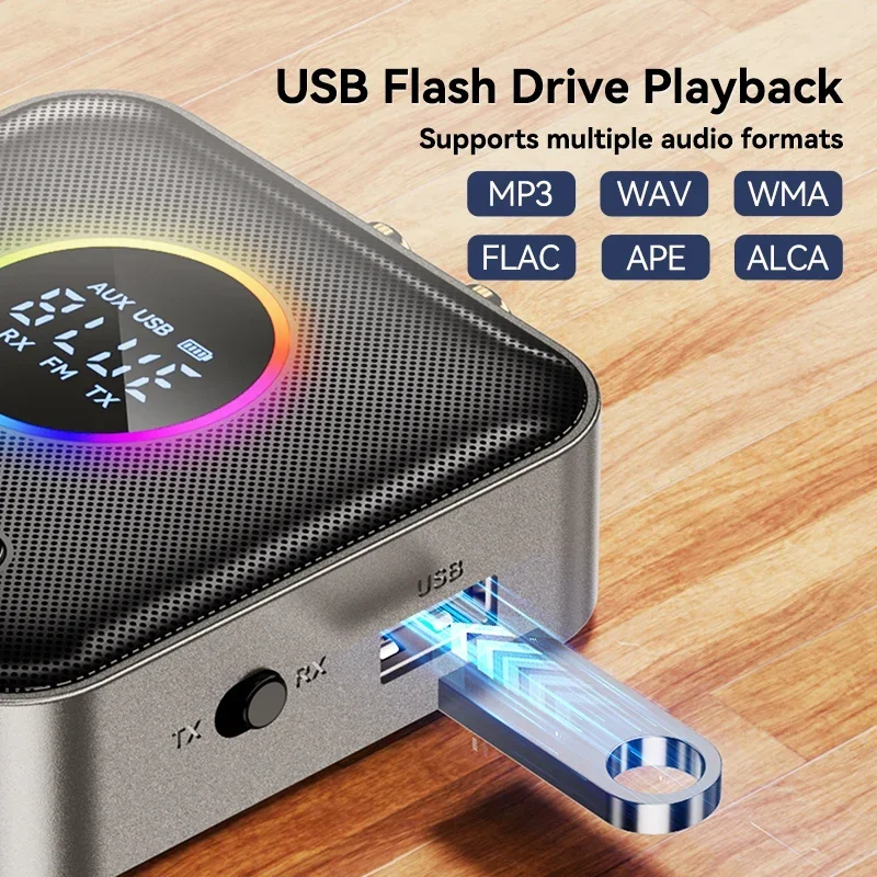 M10 RGB Цветной свет Bluetooth 5.4 Аудиоприемник Передатчик FM USB 3,5 мм AUX RCA Стерео HIFI Музыкальный беспроводной адаптер с микрофоном