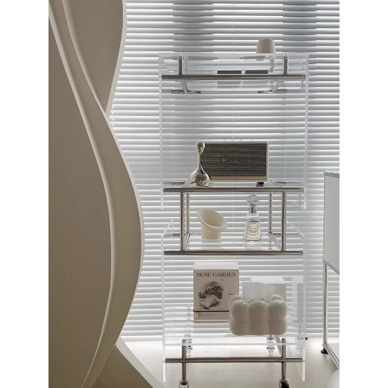 

Прозрачная акриловая передвижная многослойная стойка из нержавеющей стали для хранения в домашних условиях