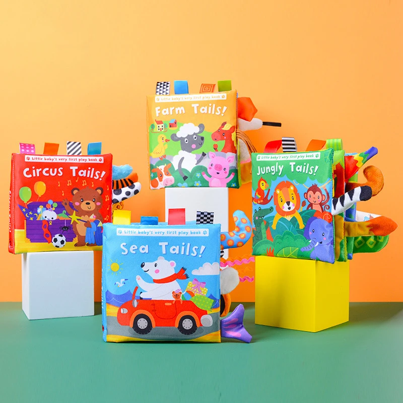 Jouets pour bébés Animaux de dessin animé Queue Livre en tissu pour bébé Livre en tissu éducatif à anneaux Jouets d'éveil Jouets pour bébés 0 12 mois