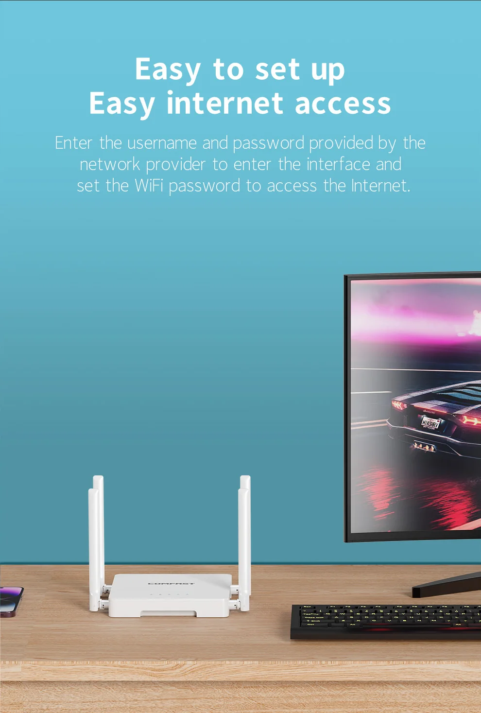 Comfast 300mbps roteador sem fio doméstico 2.4ghz 4*5 dbi antenas wps/botão de reinicialização qca9531/9533 chip 5*100mbps rj45 portas wan/lan