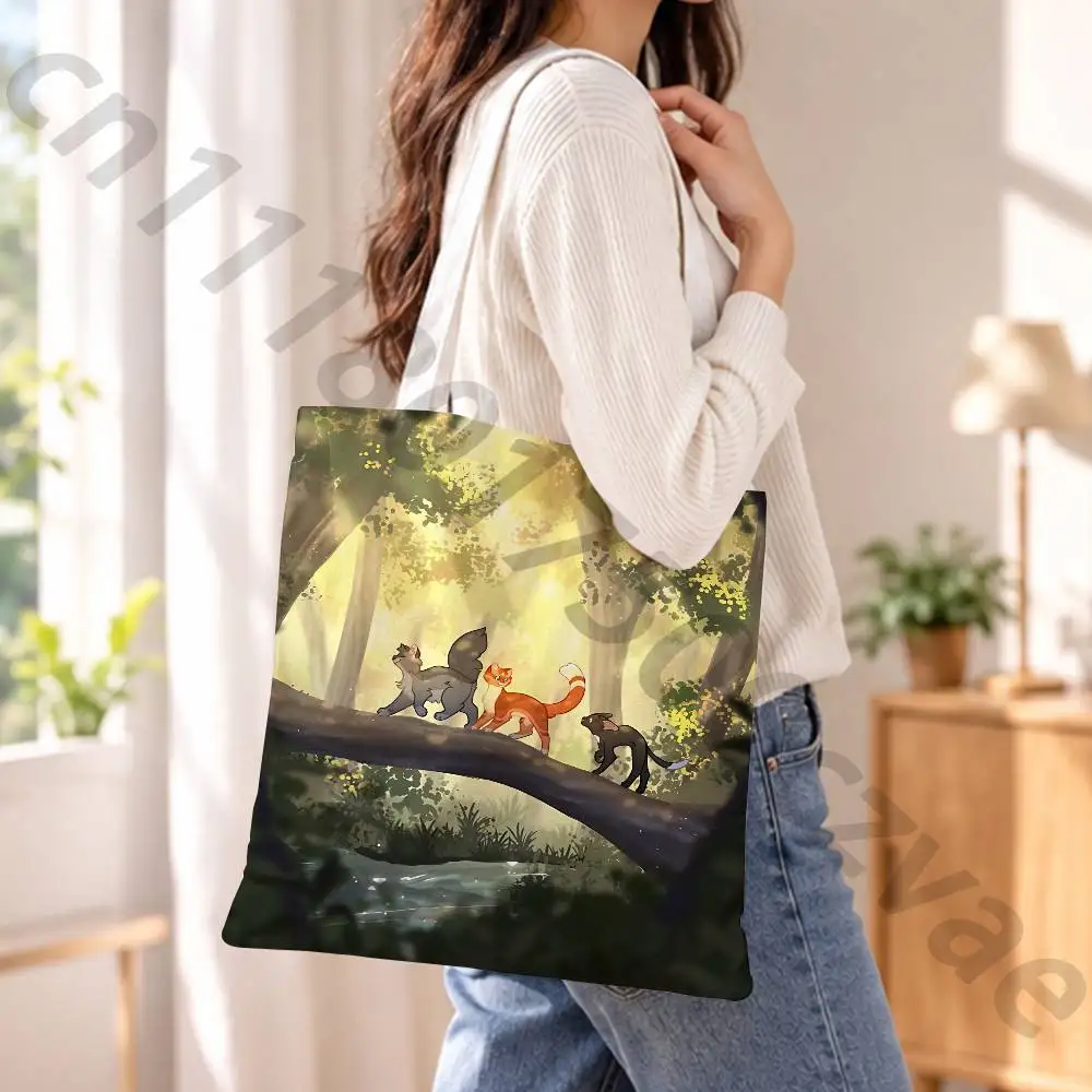 Warrior Cats Reusable Fashionable Backpack Multifunctional Handbag Canvas Shopping Bag