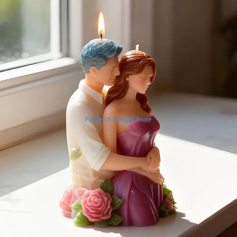 L21E Nonstick Silicone Rose Couple Mold for Crafting 3D Aromatherapies Home Decoration Mould Unique Gift Making Mold