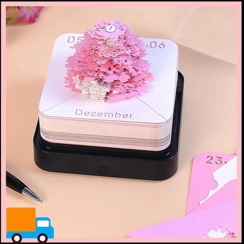 3D Art Calendar Memo Pad 2024, Creative Timepiece Calendar Sakura Tree Rip Away Paper Carving Sticky DIY Note Green Easy To Use