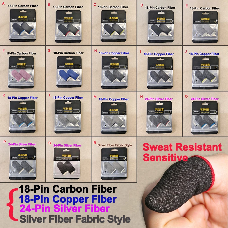 1-10Pairs For PUBG Gaming Finger Sleeve 18pin 24pin Silver/Copper/Carbon Fiber Sweat Proof Game Touch Screen Thumb Mobile Gloves
