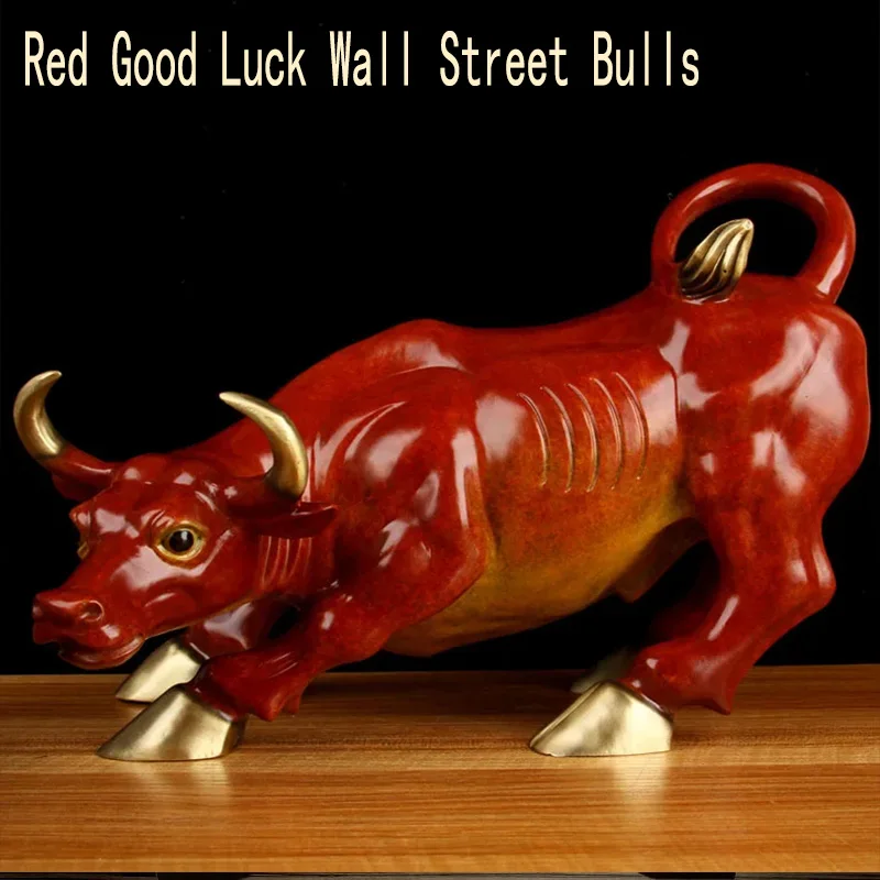 Southeast Asia high grade brass RED GOOD LUCK Wall Street Bull finance stock market cattle mascot HOME company brass statue dec