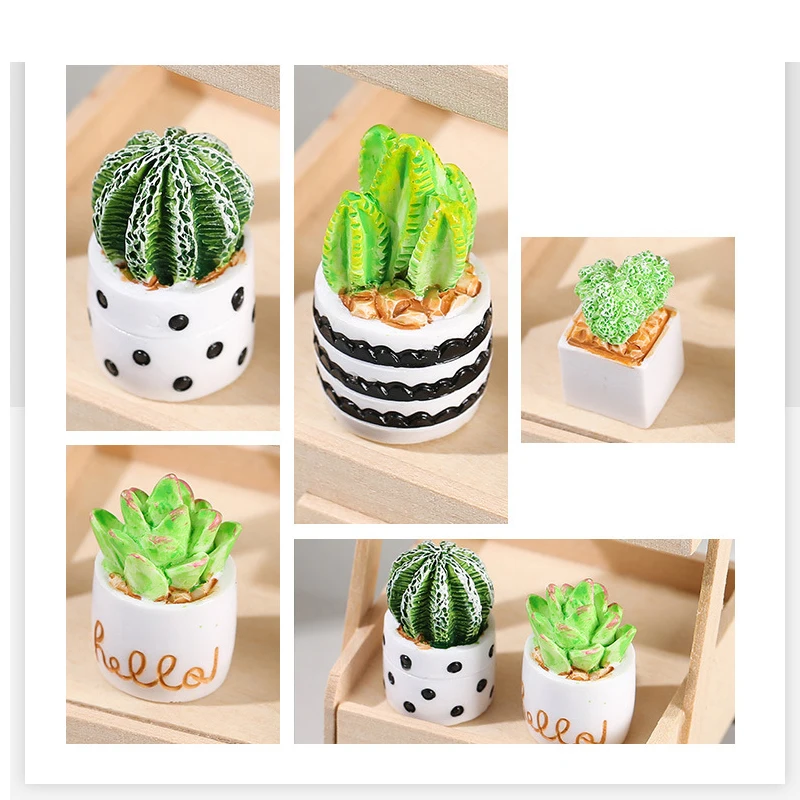 4 pcs Simulado Mini Planta Em Vaso Mini Cactus Doll House Decoração Casa Acessórios Green Plant Girl Toy Cute Room Decoração