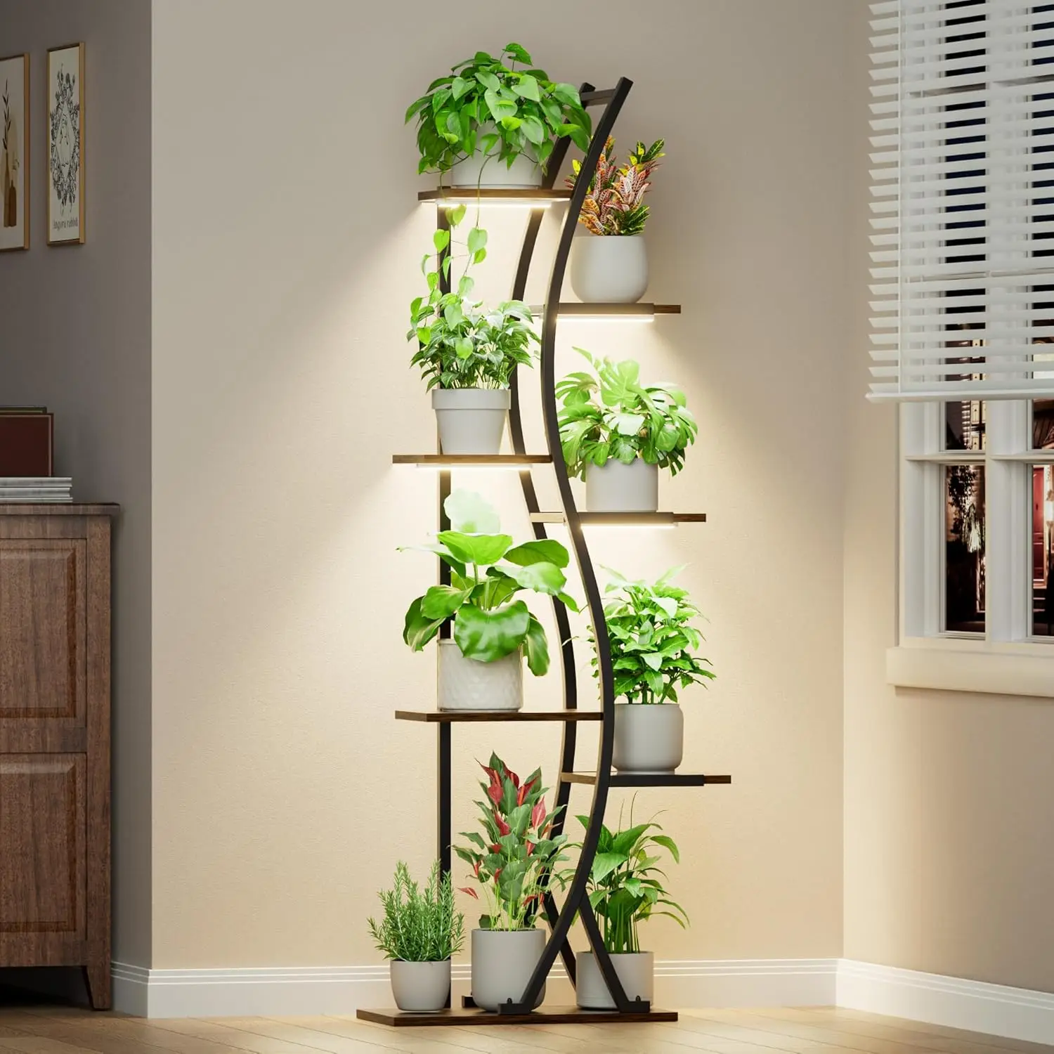 

62" 7-Tier Metal Plant Stand with Grow Lights, S-Shape Shelf for Indoor Plants in Living Room, Garden