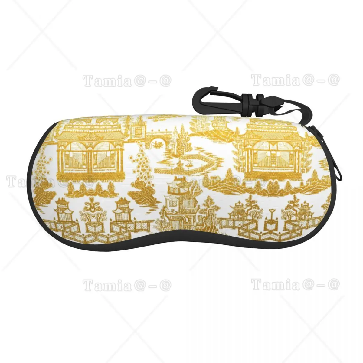 Golden Pagoda Chinoiserie Shell Eyeglasses Protector Cases Fashion Sunglass Case Vintage Oriental Willow Pattern Glasses Pouch