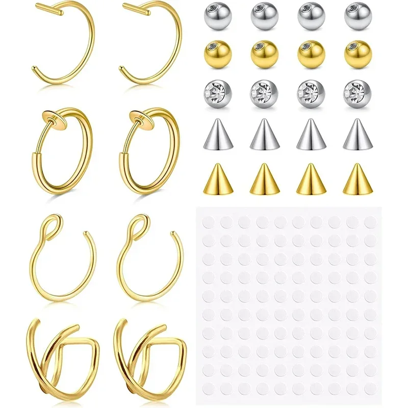 1 Set Fake Piercings Fake Lip Piercing Fake Lip Ring Fake Nose Ring Hoop Fake Snake Bites Fake Eyebrow Piercing Clip Lip Ring