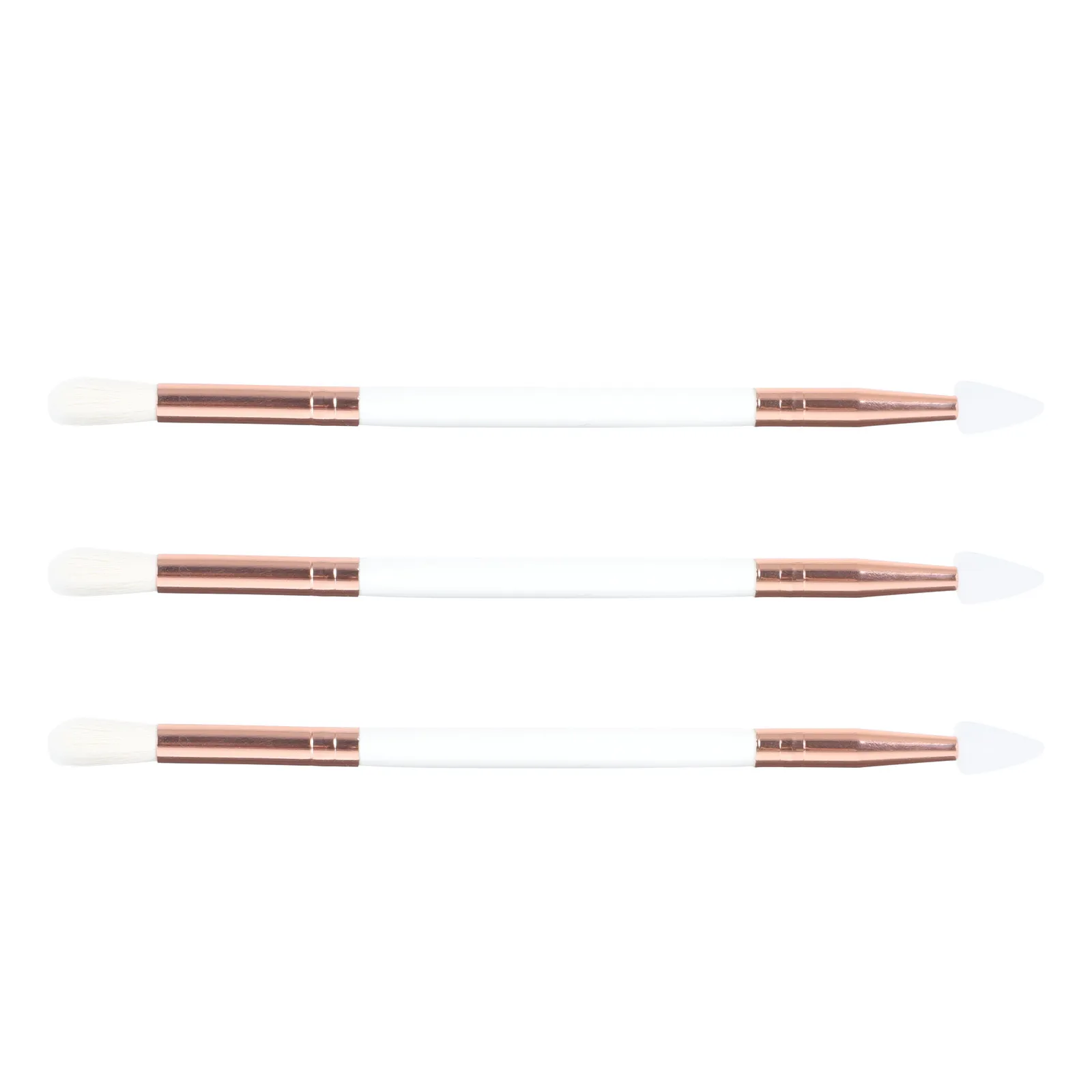 

3Pcs Dual-Headed Eyeshadow Brushes Silicone Tips Fine Bristles Even Application Portable Multi-Section Design Home Salon Use