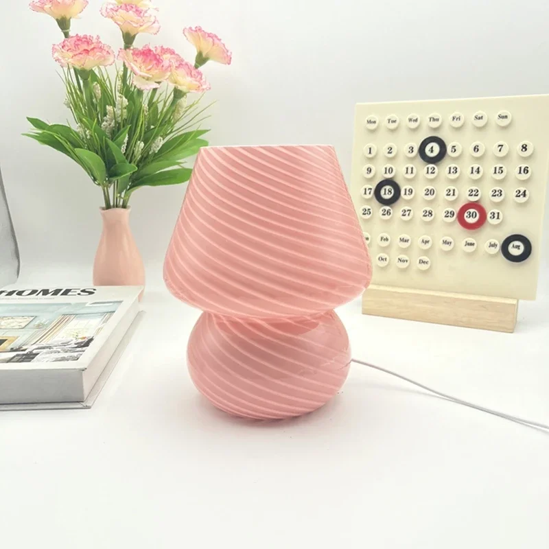 

USB Stripe Mushroom Table Lamp for Ornaments Home Interior Bedroom Decoration Aesthetics Vanity Light Atmosphere Night Lighting