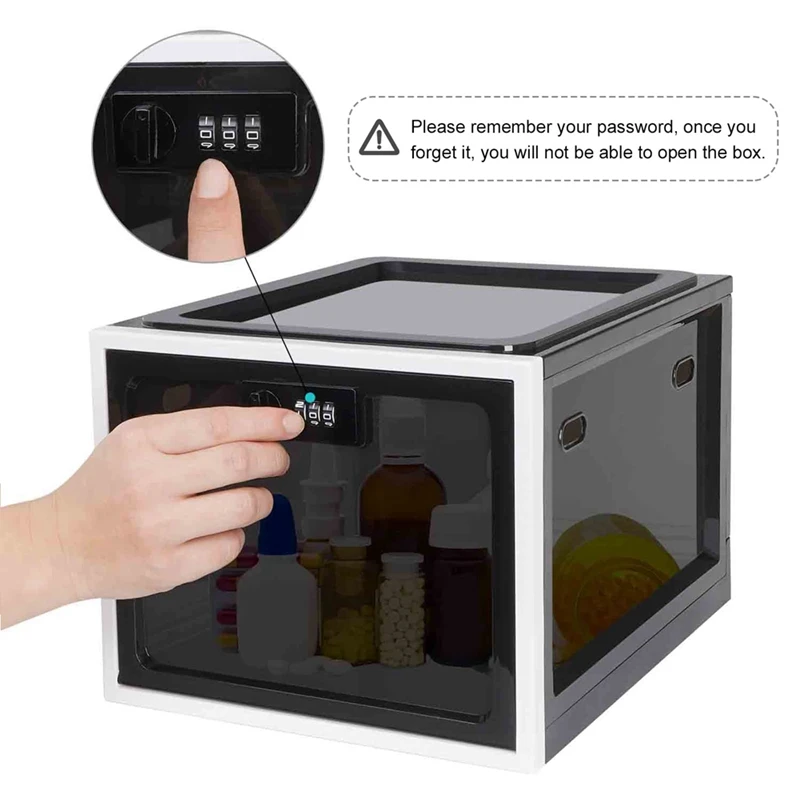 Caja de bloqueo de teléfono móvil, caja de almacenamiento Bloqueable, caja de bloqueo de alimentos para refrigerador, gabinete de almacenamiento para tableta, negro