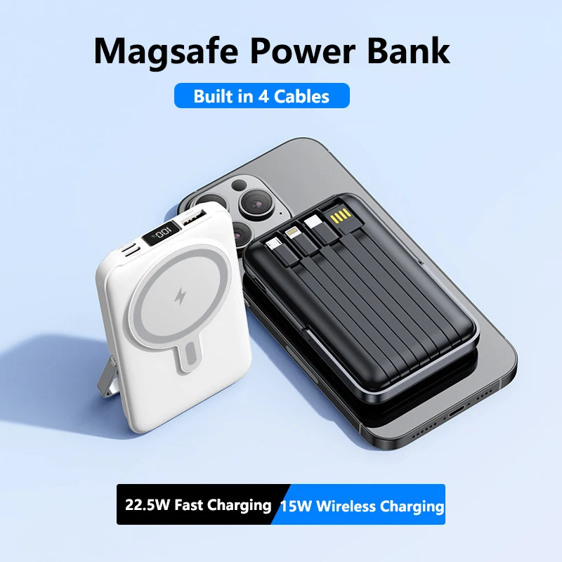 

PD 22.5W Fast Charging Power Bank 20000mAh Magnetic Qi Wireless Charger for iPhone 15 Samsung Xiaomi Powerbank with Cable Holder